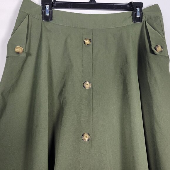 Shein Women's Green Single Breasted Flare Skirt with Button Details Size XL - Picture 2 of 11